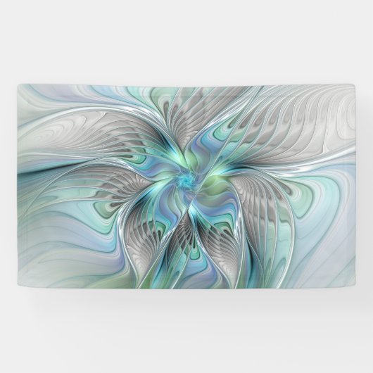 Abstracte blauwe groene vlinder Fantasy Fractal Ar Spandoek (Horizontaal)