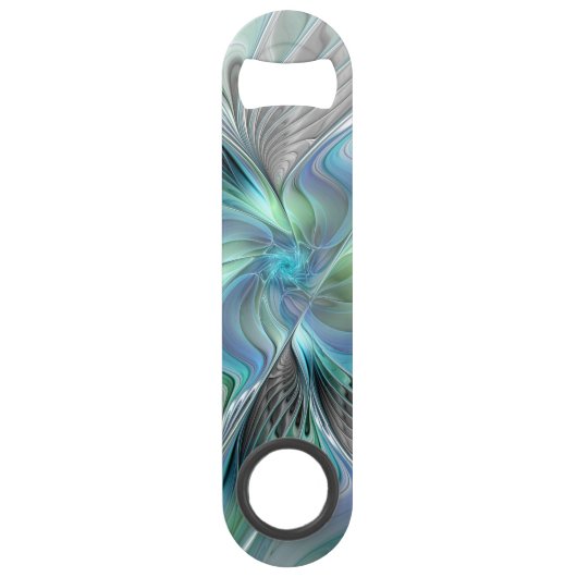 Abstracte blauwe groene vlinder Fantasy Fractal Ar Speed Flessenopener (Voorkant)