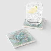 Abstracte blauwe groene vlinder Fantasy Fractal Ar Stenen Onderzetter (Zijkant)