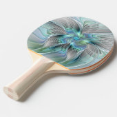 Abstracte blauwe groene vlinder Fantasy Fractal Ar Tafeltennisbatje (Voorkant Gekanteld)