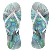 Abstracte blauwe groene vlinder Fantasy Fractal Ar Teenslippers (Voetbed)