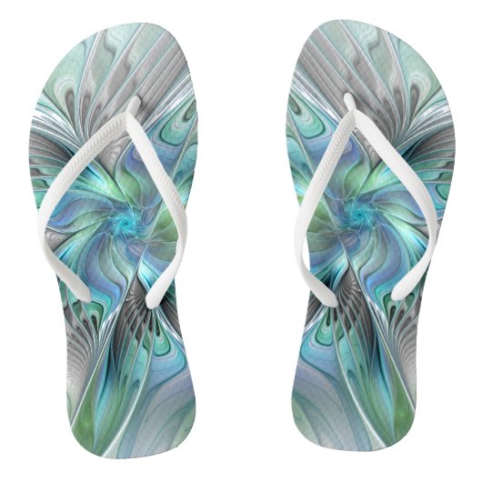 Abstracte blauwe groene vlinder Fantasy Fractal Ar Teenslippers (Voetbed)