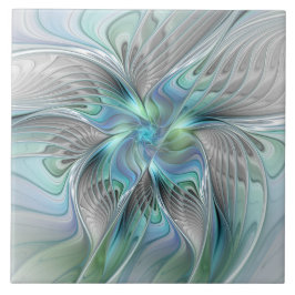 Abstracte blauwe groene vlinder Fantasy Fractal Ar Tegeltje