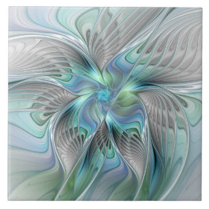 Abstracte blauwe groene vlinder Fantasy Fractal Ar Tegeltje