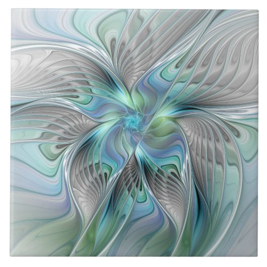 Abstracte blauwe groene vlinder Fantasy Fractal Ar Tegeltje (Voorkant)