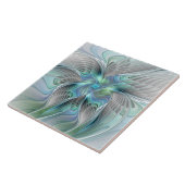 Abstracte blauwe groene vlinder Fantasy Fractal Ar Tegeltje (Zijkant)