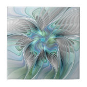 Abstracte blauwe groene vlinder Fantasy Fractal Ar Tegeltje (Voorkant)