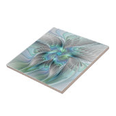 Abstracte blauwe groene vlinder Fantasy Fractal Ar Tegeltje (Zijkant)