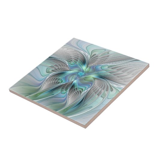 Abstracte blauwe groene vlinder Fantasy Fractal Ar Tegeltje (Zijkant)