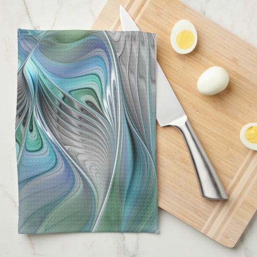 Abstracte blauwe groene vlinder Fantasy Fractal Ar Theedoek (Quarter Fold)