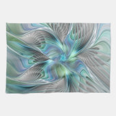 Abstracte blauwe groene vlinder Fantasy Fractal Ar Theedoek (Horizontaal)