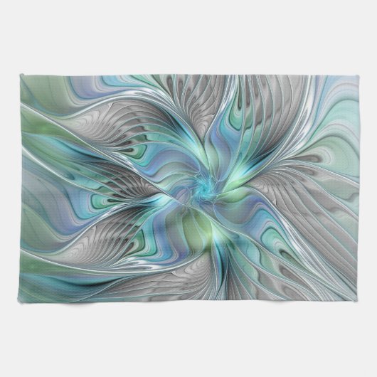 Abstracte blauwe groene vlinder Fantasy Fractal Ar Theedoek (Horizontaal)