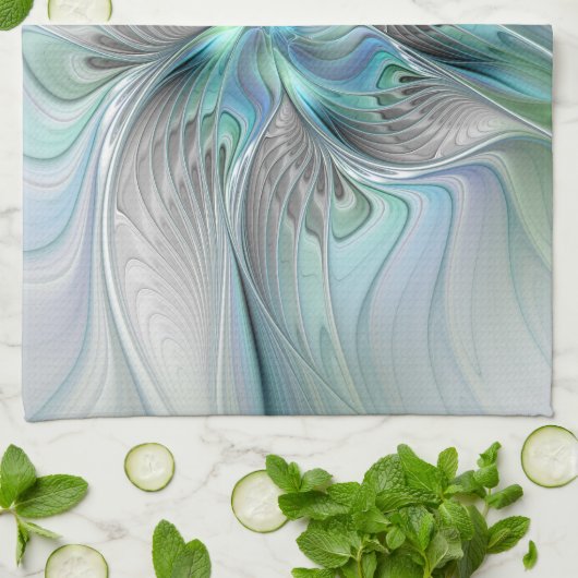 Abstracte blauwe groene vlinder Fantasy Fractal Ar Theedoek (Gevouwen)