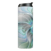 Abstracte blauwe groene vlinder Fantasy Fractal Ar Thermosbeker (Gedraaid links)