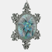 Abstracte blauwe groene vlinder Fantasy Fractal Ar Tin Sneeuwvlok Ornament (Links)