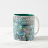 Abstracte blauwe groene vlinder Fantasy Fractal Ar Tweekleurige Koffiemok (Voorkant rechts)