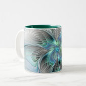 Abstracte blauwe groene vlinder Fantasy Fractal Ar Tweekleurige Koffiemok (Voorkant links)