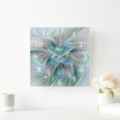Abstracte blauwe groene vlinder Fantasy Fractal Ar Vierkante Klok (Huis)