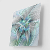 Abstracte blauwe groene vlinder Fantasy Fractal Ar Vierkante Klok (Hoek)