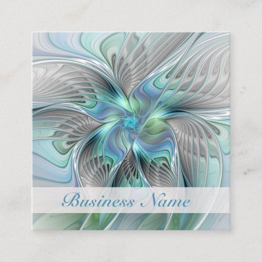 Abstracte blauwe groene vlinder Fantasy Fractal Ar Vierkante Visitekaartje (Voorkant)