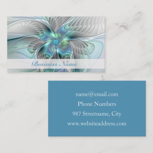 Abstracte blauwe groene vlinder Fantasy Fractal Ar Visitekaartje (Voorkant / Achterkant)