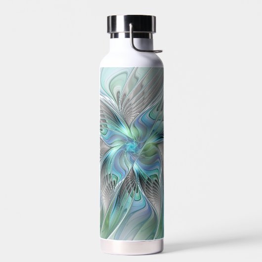 Abstracte blauwe groene vlinder Fantasy Fractal Ar Waterfles (Links)