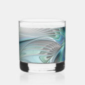 Abstracte blauwe groene vlinder Fantasy Fractal Ar Whisky Glas (Voorkant)