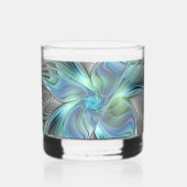 Abstracte blauwe groene vlinder Fantasy Fractal Ar Whisky Glas (Links)