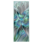 Abstracte blauwe groene vlinder Fantasy Fractal Ar Wijn Cadeautas (Achterkant)