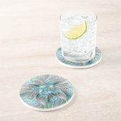 Abstracte blauwe groene vlinder Fantasy Fractal Ar Zandsteen Onderzetter (Zijkant)