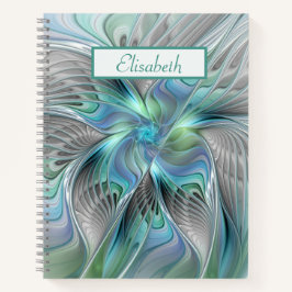 Abstracte blauwe groene vlinder Fantasy Fractal Na Notitieboek