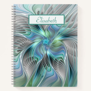 Abstracte blauwe groene vlinder Fantasy Fractal Na Notitieboek