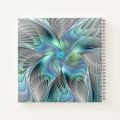 Abstracte blauwe groene vlinder Fantasy Fractal Na Notitieboek (Achterkant)