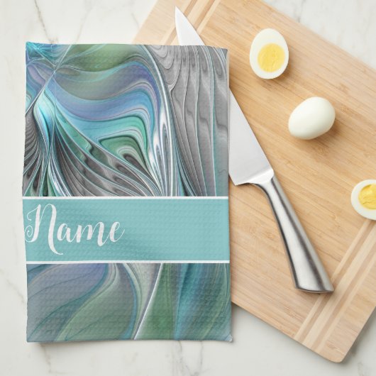 Abstracte blauwe groene vlinder Fantasy Fractal Na Theedoek (Quarter Fold)