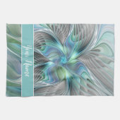 Abstracte blauwe groene vlinder Fantasy Fractal Na Theedoek (Horizontaal)