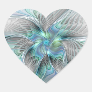 Abstracte Blauwe Groene Vlinder Fantasy Fractale K Hart Sticker