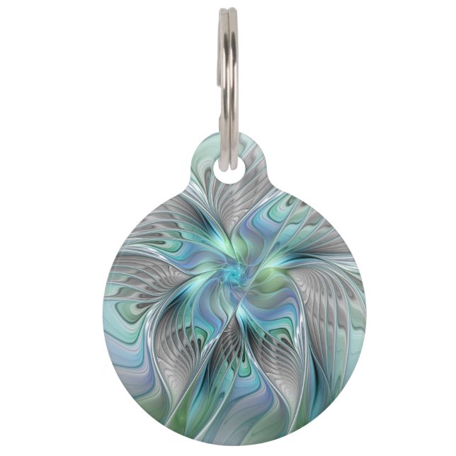 Abstracte Blauwe Groene Vlinder Fantasy Fractale K Huisdierpenning (Voorkant)