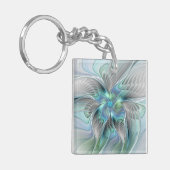 Abstracte Blauwe Groene Vlinder Fantasy Fractale K Sleutelhanger (Voorkant Links)