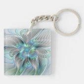 Abstracte Blauwe Groene Vlinder Fantasy Fractale K Sleutelhanger (Achterkant)