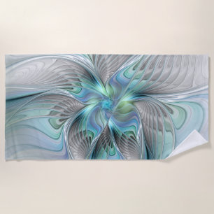 Abstracte Blauwe Groene Vlinder Fantasy Fractale K Strandlaken