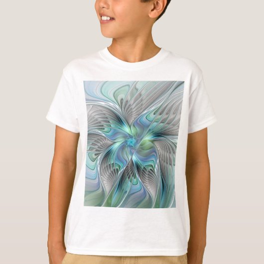 Abstracte Blauwe Groene Vlinder Fantasy Fractale K T-shirt (Voorkant)