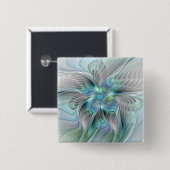 Abstracte Blauwe Groene Vlinder Fantasy Fractale K Vierkante Button 5,1 Cm (Voorkant /achterkant)