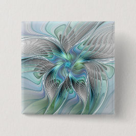 Abstracte Blauwe Groene Vlinder Fantasy Fractale K Vierkante Button 5,1 Cm