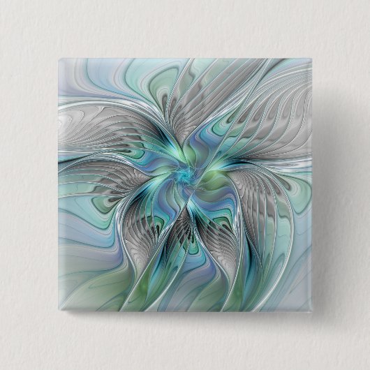 Abstracte Blauwe Groene Vlinder Fantasy Fractale K Vierkante Button 5,1 Cm (Voorkant)
