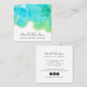 Abstracte Blauwe Groene Waterverf Jewelry Designer Vierkante Visitekaartje (Voorkant / Achterkant)