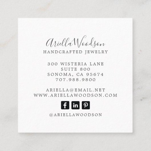 Abstracte Blauwe Groene Waterverf Jewelry Designer Vierkante Visitekaartje (Achterkant)