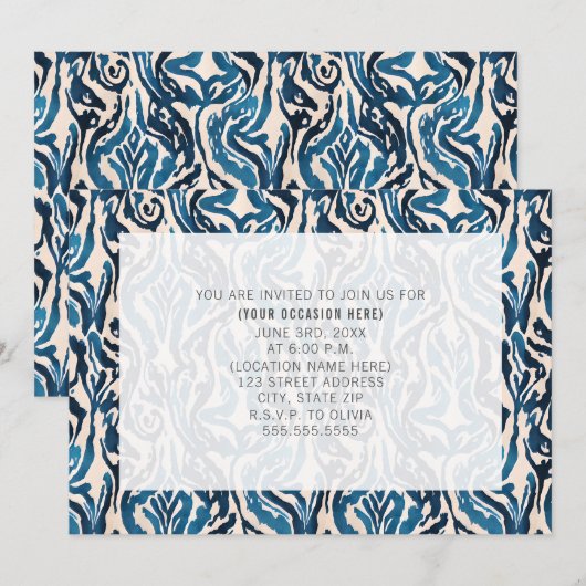 Abstracte blauwe Ikat All Purpose Generic Party Kaart (Voorkant / Achterkant)