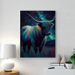 Abstracte blauwe Koe op het hoogland in een puin b Canvas Afdruk<br><div class="desc">Abstracte blauwe Koe in een paasje bij de nachtelijke kleuren van het canvas Prachtige moderne koe in een landelijke weide 's nachts omringd door sterren.</div>