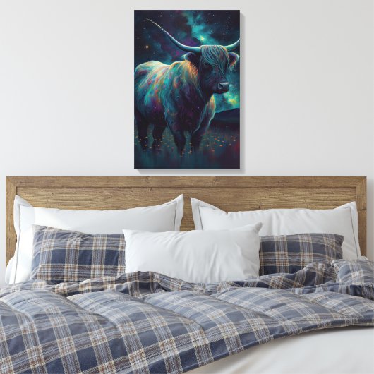 Abstracte blauwe Koe op het hoogland in een puin b Canvas Afdruk (Insitu (Slaapkamer))