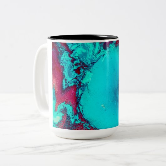 Abstracte blauwe koffie-Mok Tweekleurige Koffiemok (Voorkant links)